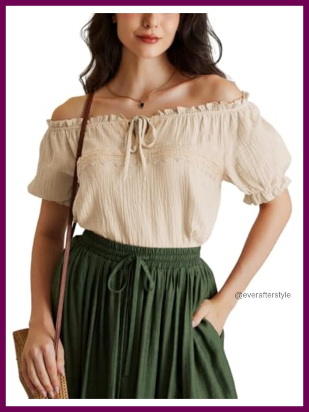 Renaissance Peasant Blouse Off Shoulder Puff Sleeve Lace Trim Cotton Top